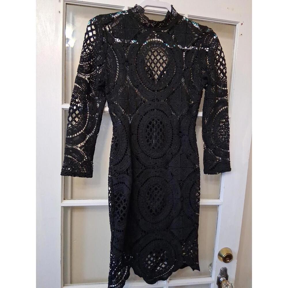 Choies Women Small Black Dress Lace Long Sleeve Goth Punk Vintage Party Fairy S1